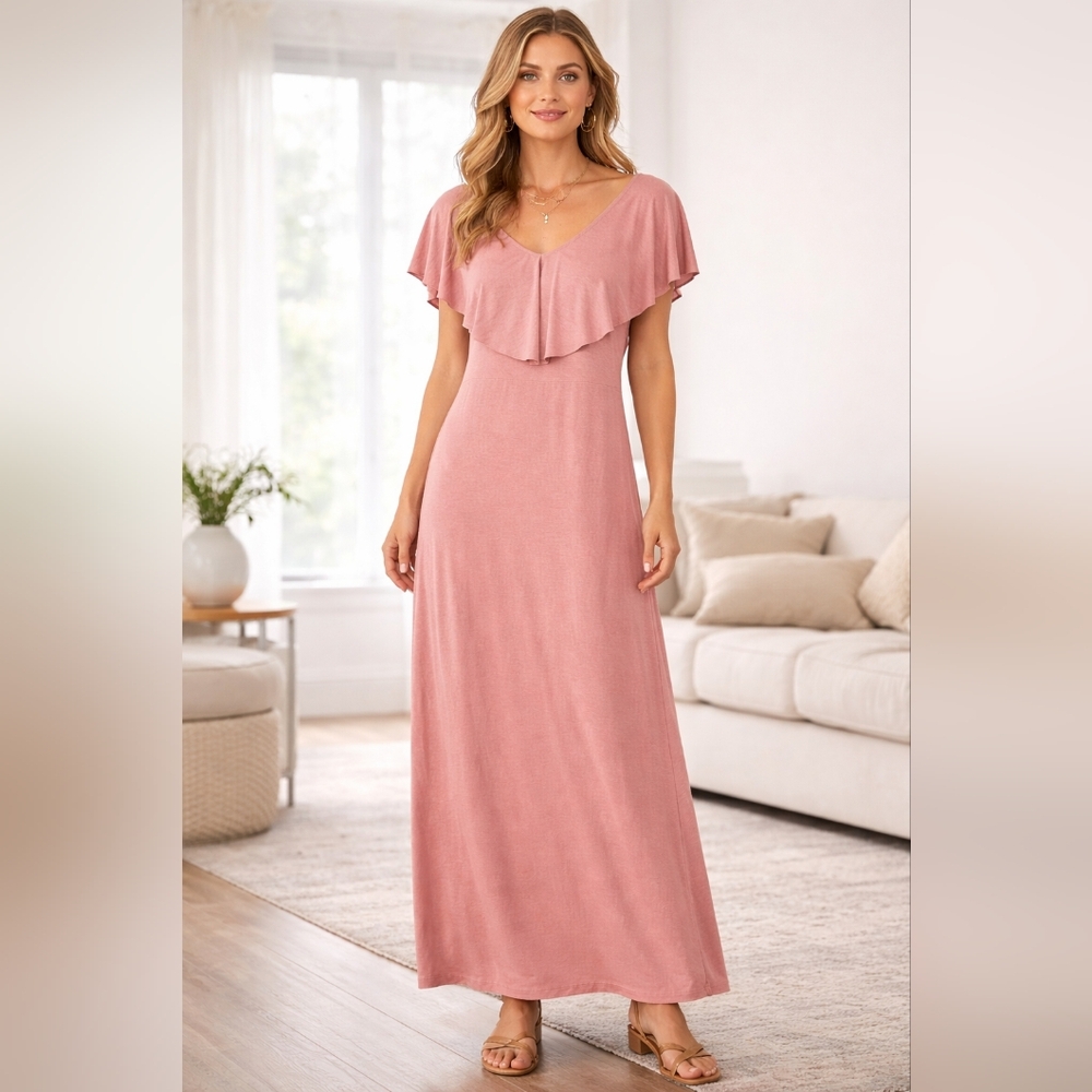 Soft Surroundings Dusty Rose Flutter Sleeve Maxi Dress –Size PL (Petite) #1645